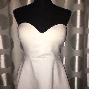 BEBE white strapless peplum top, sz8 straps incl